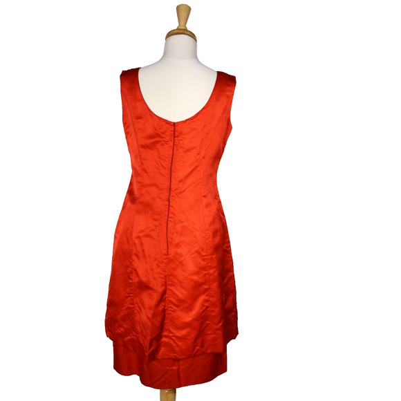 Vintage 1960s Pab Designer Red Satin Cocktail Dress w 2 Layers B36 W27 - Hey Viv - Picture 3 of 9